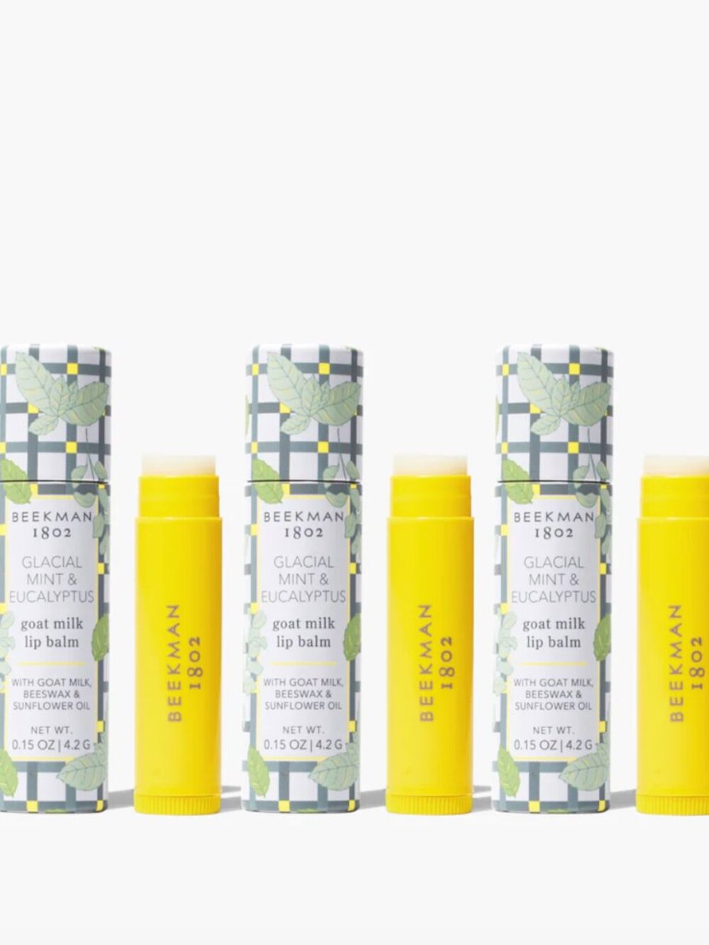 Beekman 1802 Goat Milk Lip Balm GLACIAL MINT & EUCALYPTUS Set of 3